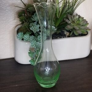 Green Crackle Art Glass Vase Floral Bud‎ Vase 8"H
